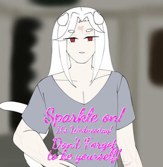 Colored Sketch of my OC, Kokoro, redrawn as the Jerma picture with the text &quot;Sparkle on! It&#39;s Wednesday! Don&#39;t forget to be yourself!&quot;